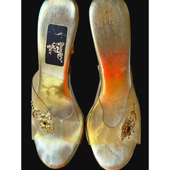 Naughty But Nice Vintage Gold Metallic Wooden Platform Slides - Size 7 - Picture 4 of 12